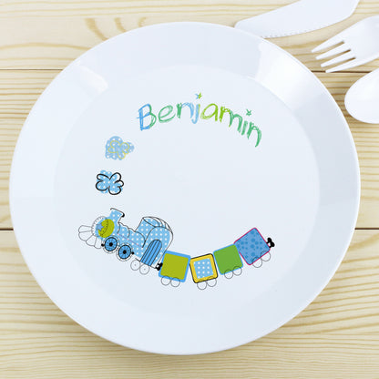 Personalised Patchwork Train Plastic Plate - image 3