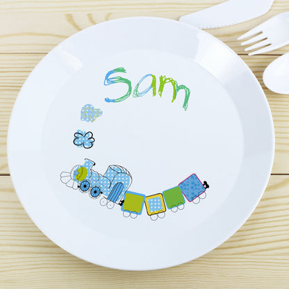 Personalised Patchwork Train Plastic Plate - image 4