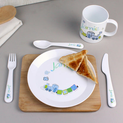 Personalised Patchwork Train 3 Piece Plastic Cutlery Set - image 4
