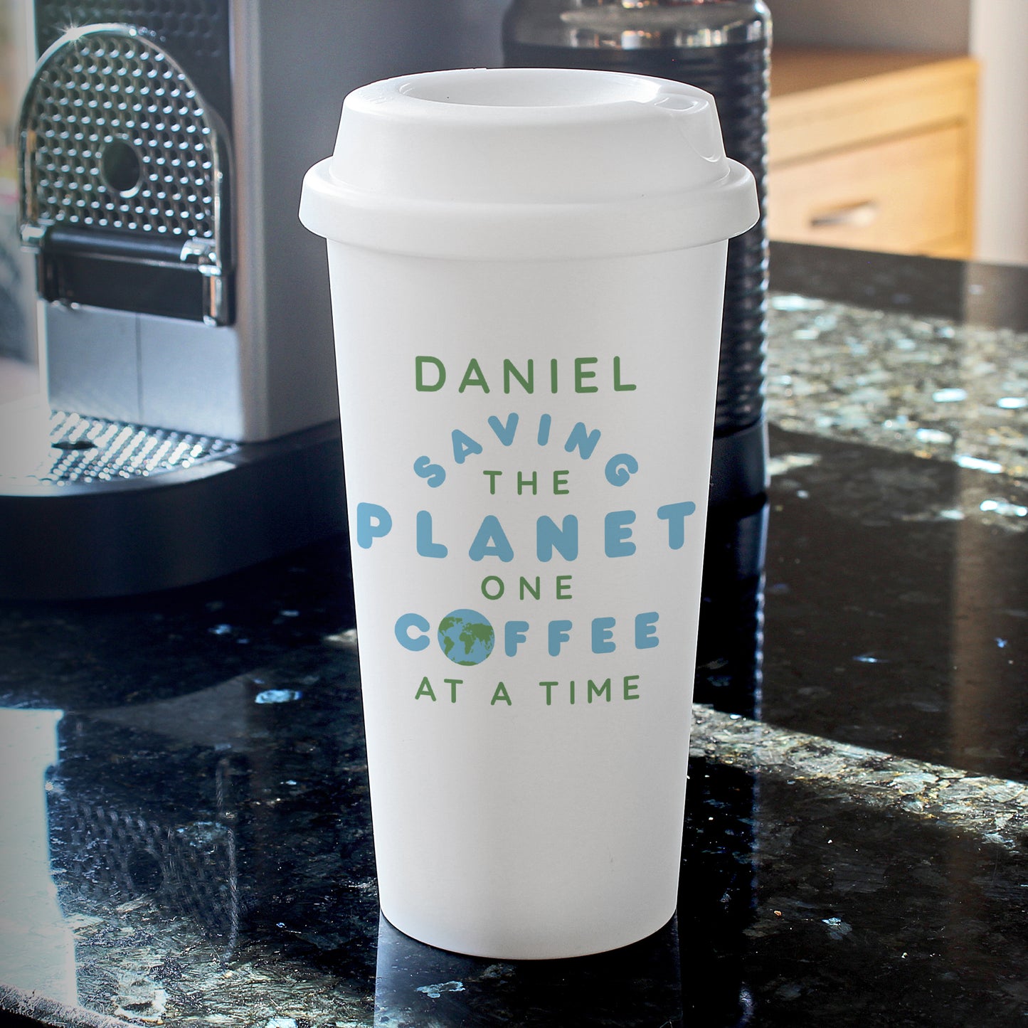 Personalised 'Saving the Planet' Insulated Reusable Eco Travel Cup from Heartfelt Gifts