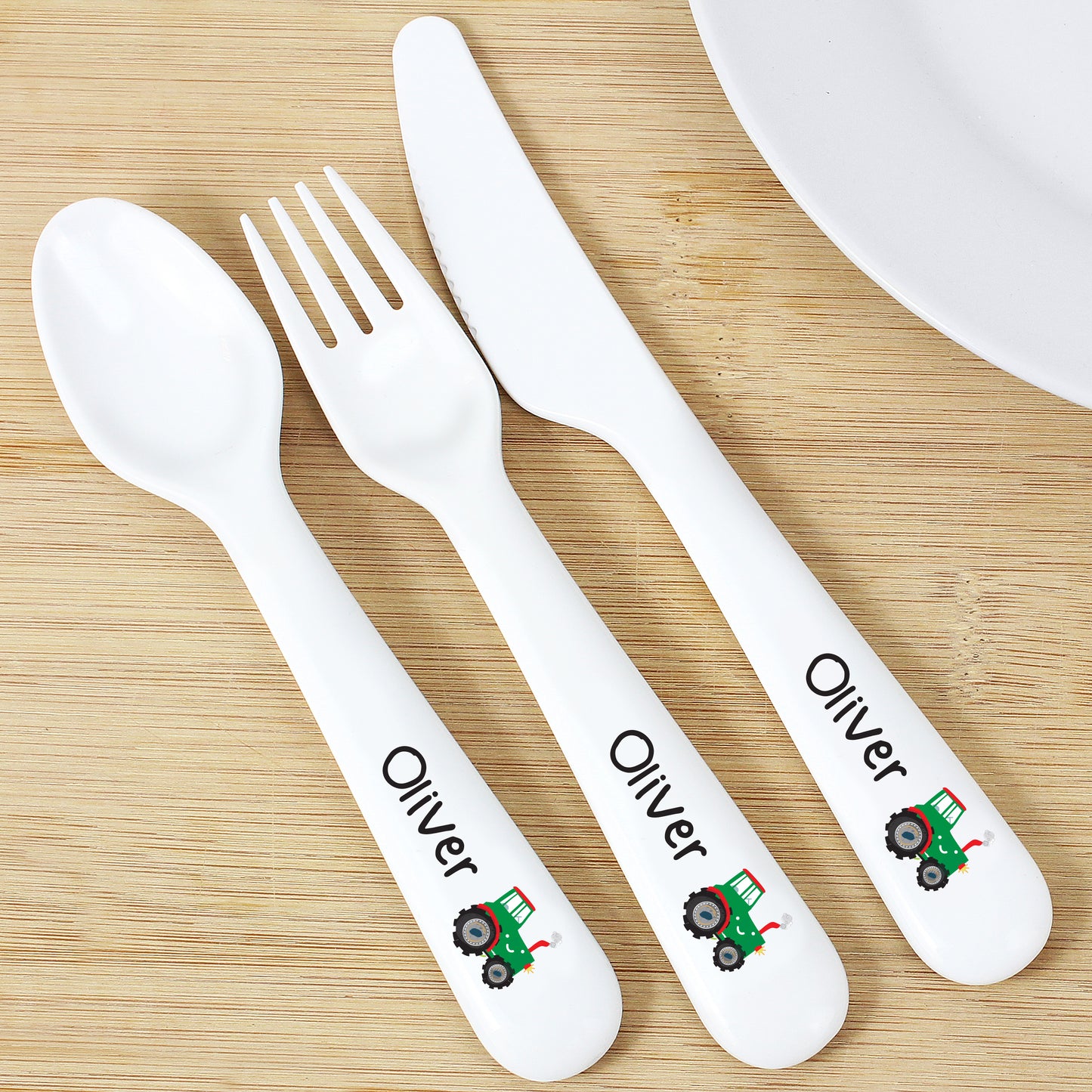 Personalised Tractor 3 Piece Plastic Cutlery Set - image 3