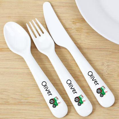 Personalised Tractor 3 Piece Plastic Cutlery Set - image 3