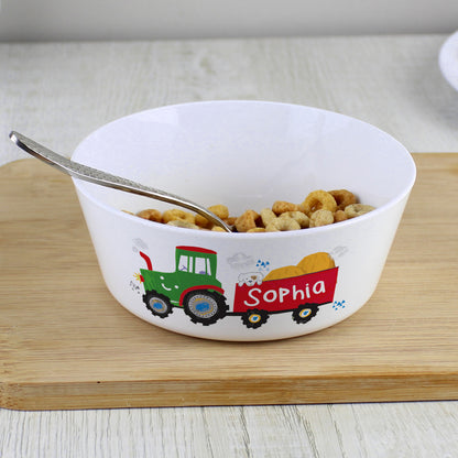 Personalised Tractor Plastic Bowl from Heartfelt Gifts