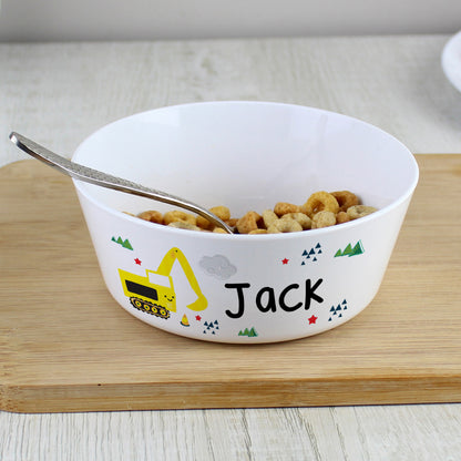 Personalised Digger Plastic Bowl from Heartfelt Gifts