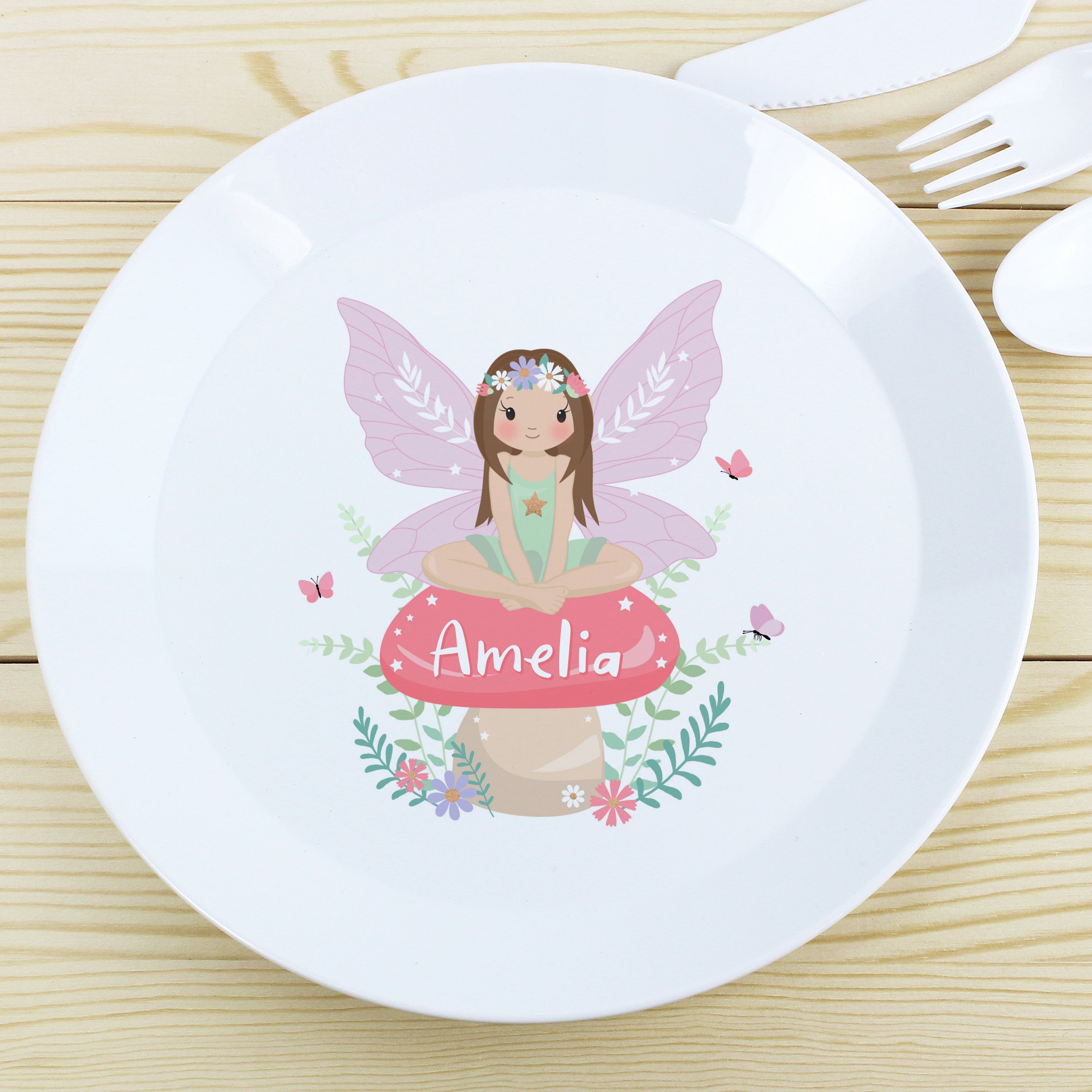Personalised Toadstool Fairy Plastic Plate from Heartfelt Gifts
