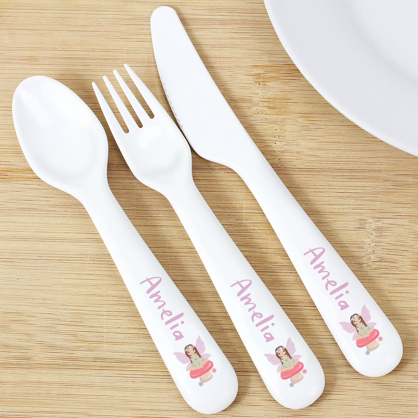Personalised Toadstool Fairy Plastic Cutlery from Heartfelt Gifts