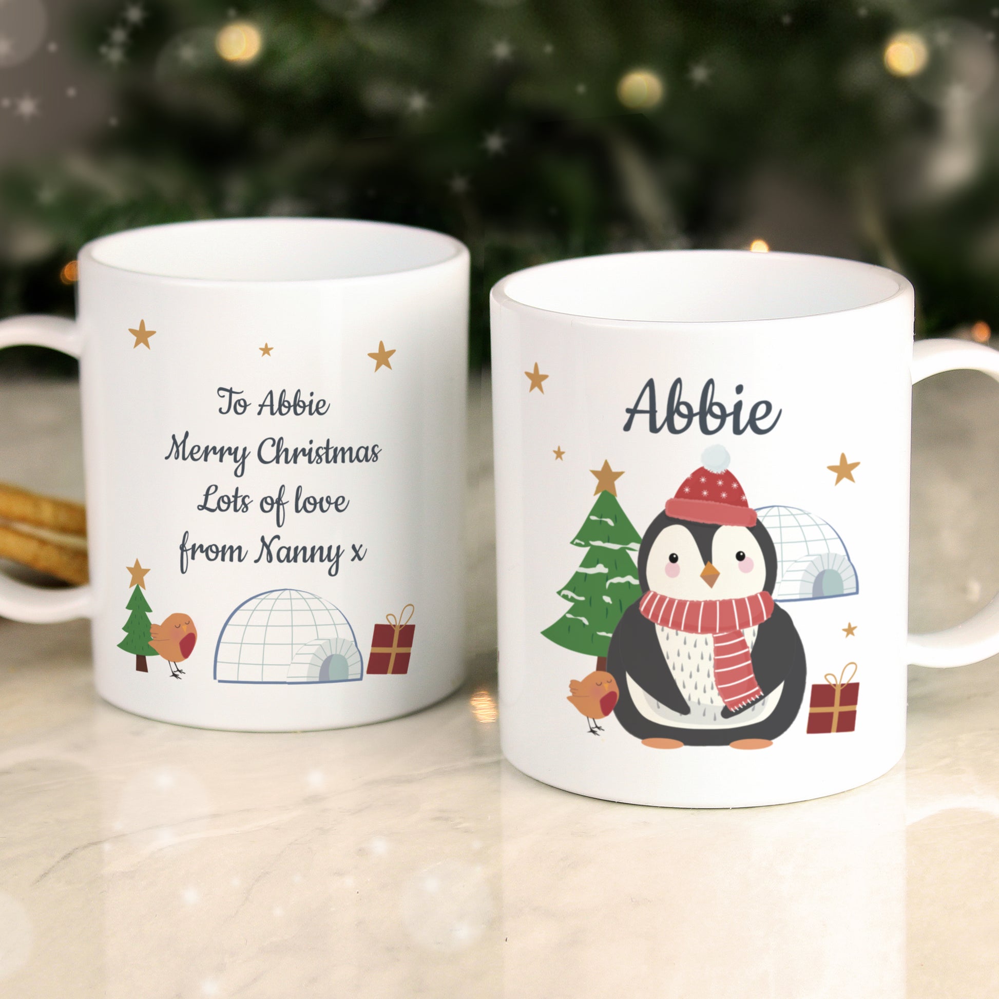 Personalised Christmas Penguin Plastic Mug - image 2
