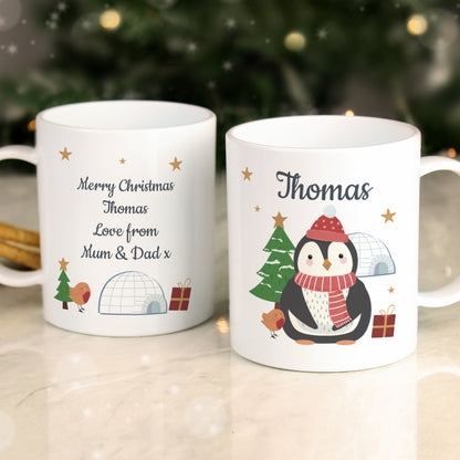 Personalised Christmas Penguin Plastic Mug - image 4