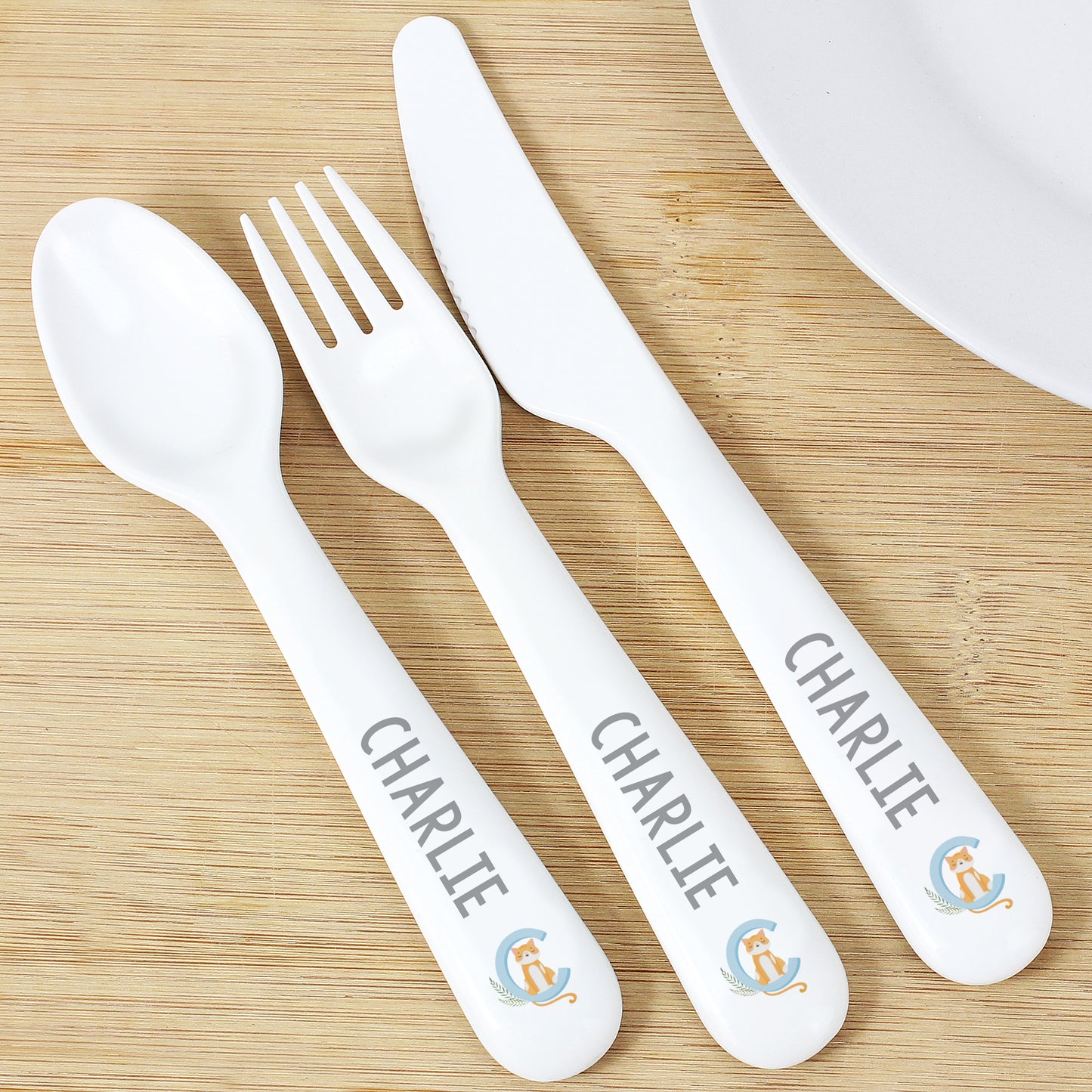Personalised Animal Alphabet Plastic Cutlery from Heartfelt Gifts