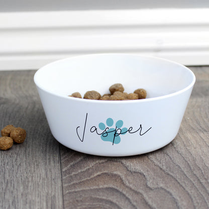 Personalised Blue Pawprint Plastic Cat Bowl from Heartfelt Gifts