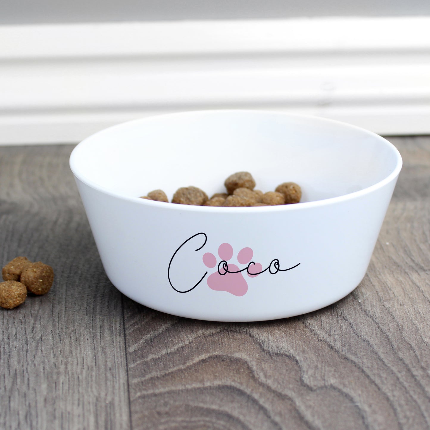 Personalised Pink Paw Print Plastic Cat Bowl from Heartfelt Gifts