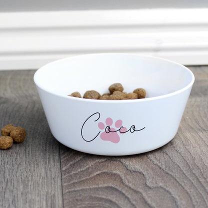 Personalised Pink Paw Print Plastic Cat Bowl from Heartfelt Gifts