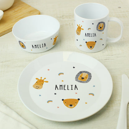 Personalised Safari Animals Plastic Childrens Breakfast Set from Heartfelt Gifts