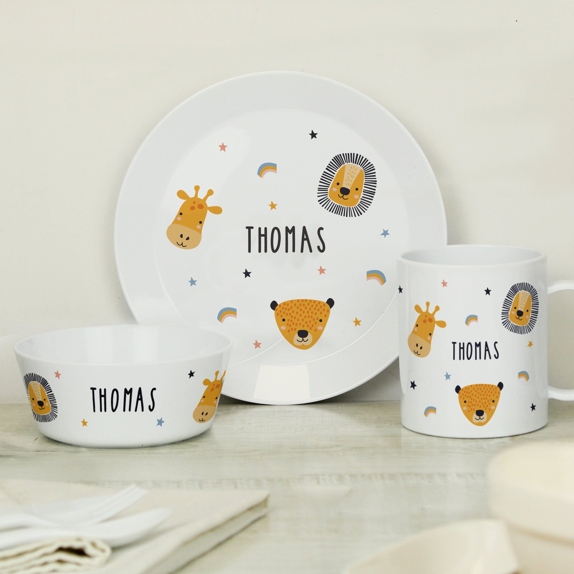 Personalised Safari Animals Plastic Childrens Breakfast Set - image 2