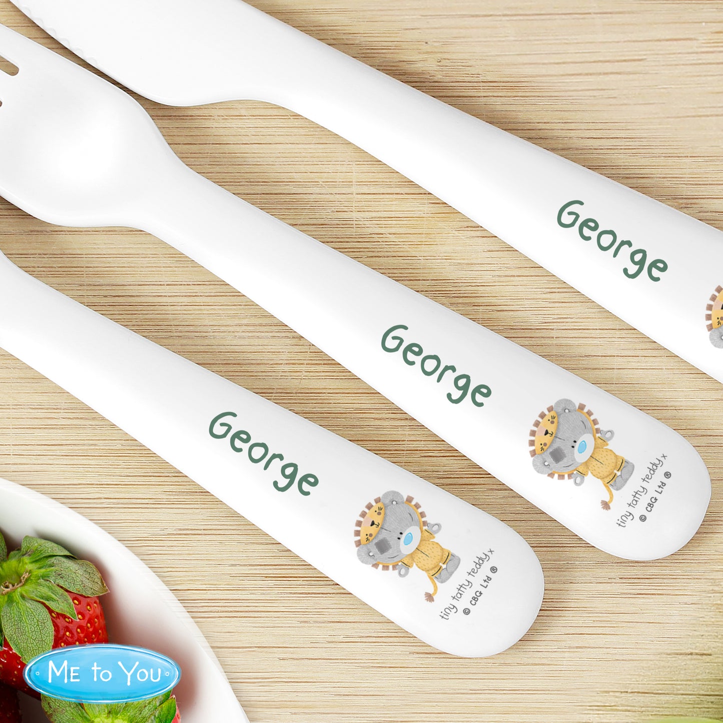 Personalised Tiny Tatty Teddy Jungle Animals Plastic 3 Piece Cutlery Set - image 3