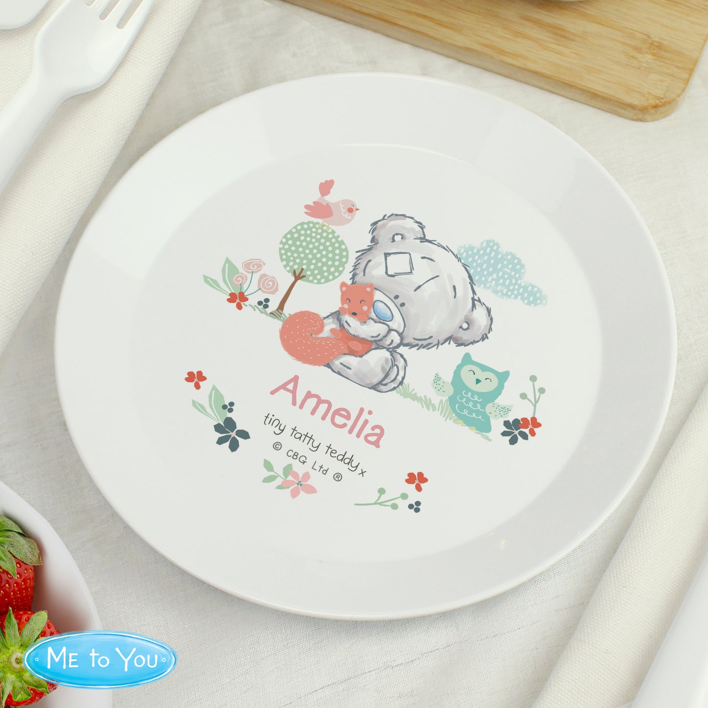 Personalised Tiny Tatty Teddy Woodland Animal Plastic Plate from Heartfelt Gifts
