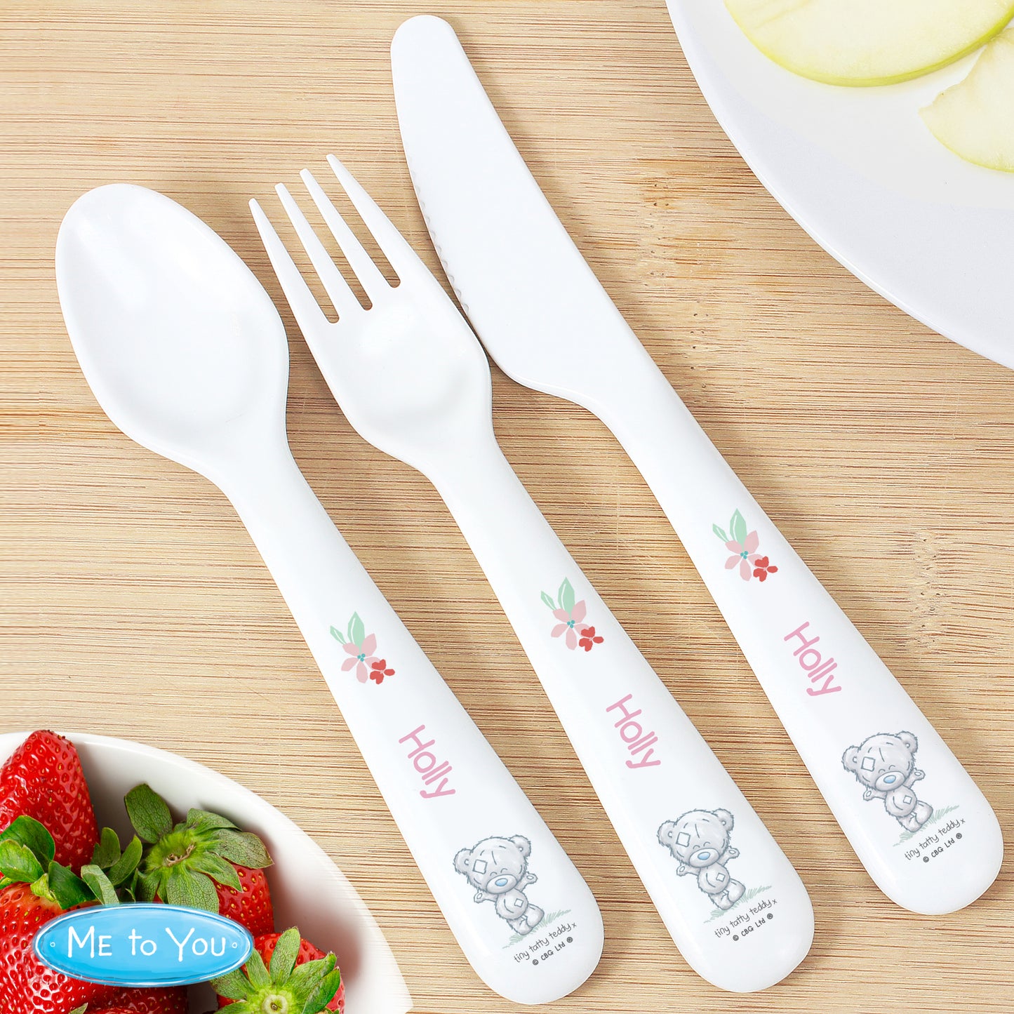 Personalised Tiny Tatty Teddy Woodland Animal 3 Piece Cutlery Set from Heartfelt Gifts