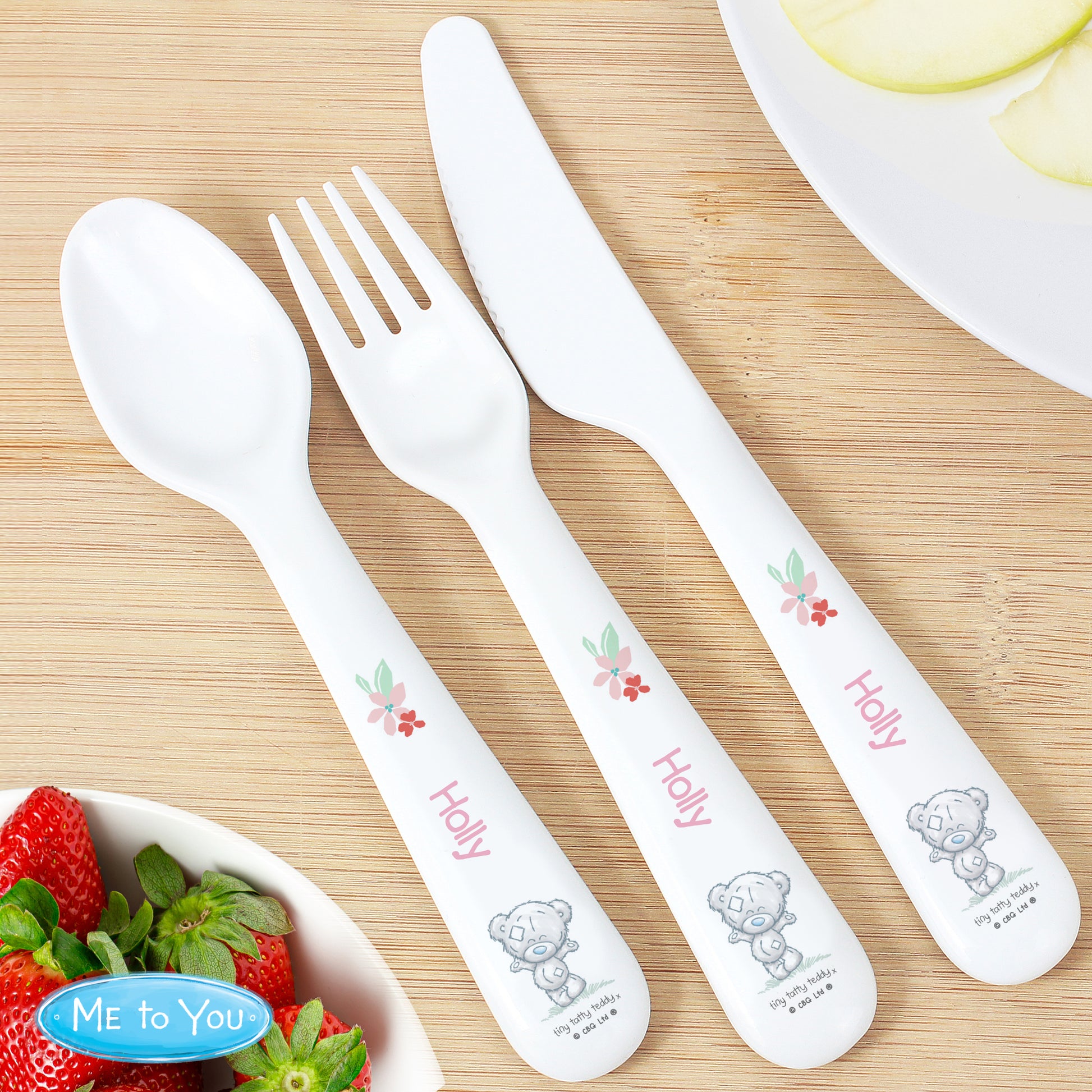 Personalised Tiny Tatty Teddy Woodland Animal 3 Piece Cutlery Set from Heartfelt Gifts