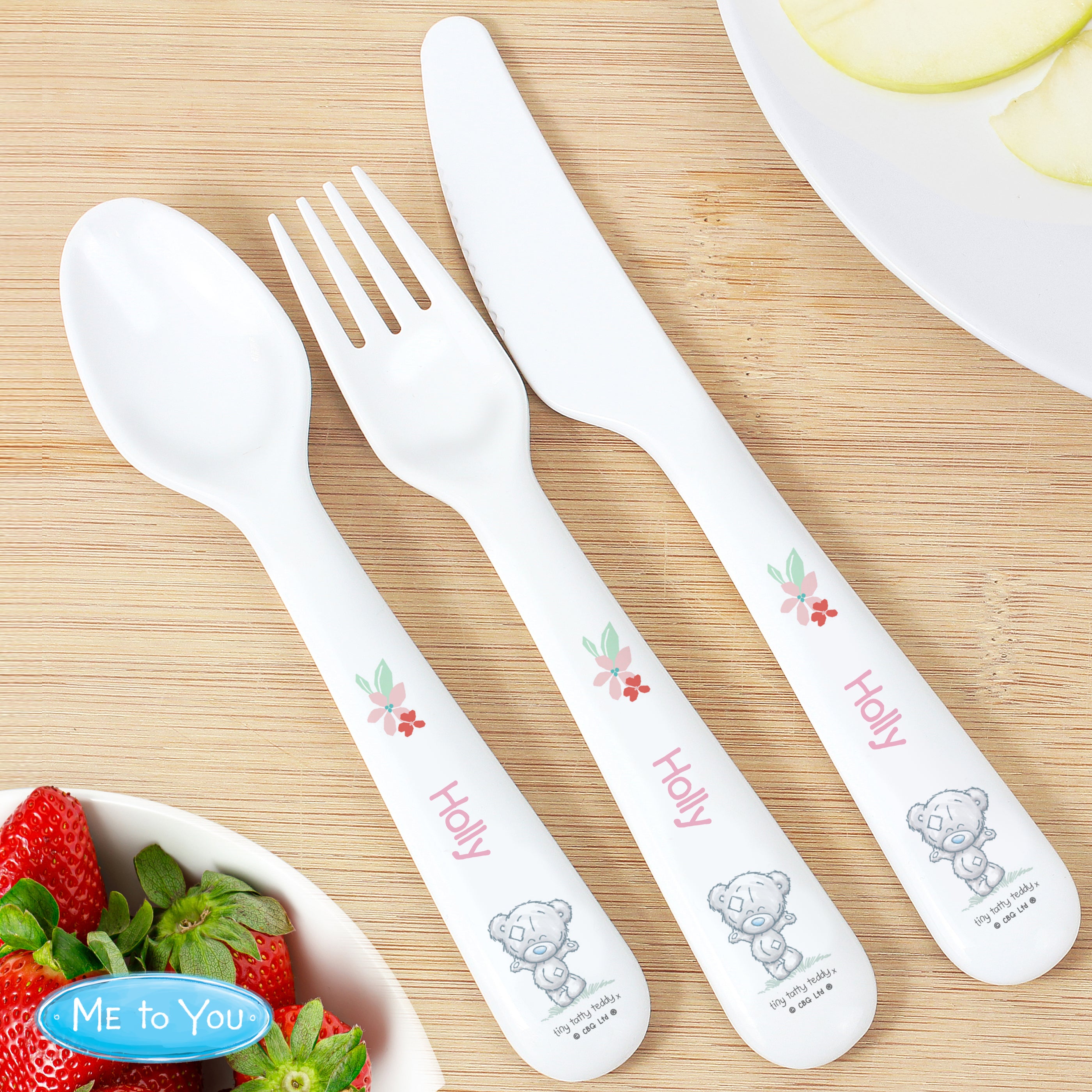 Personalised Tiny Tatty Teddy Woodland Animal 3 Piece Cutlery Set from Heartfelt Gifts
