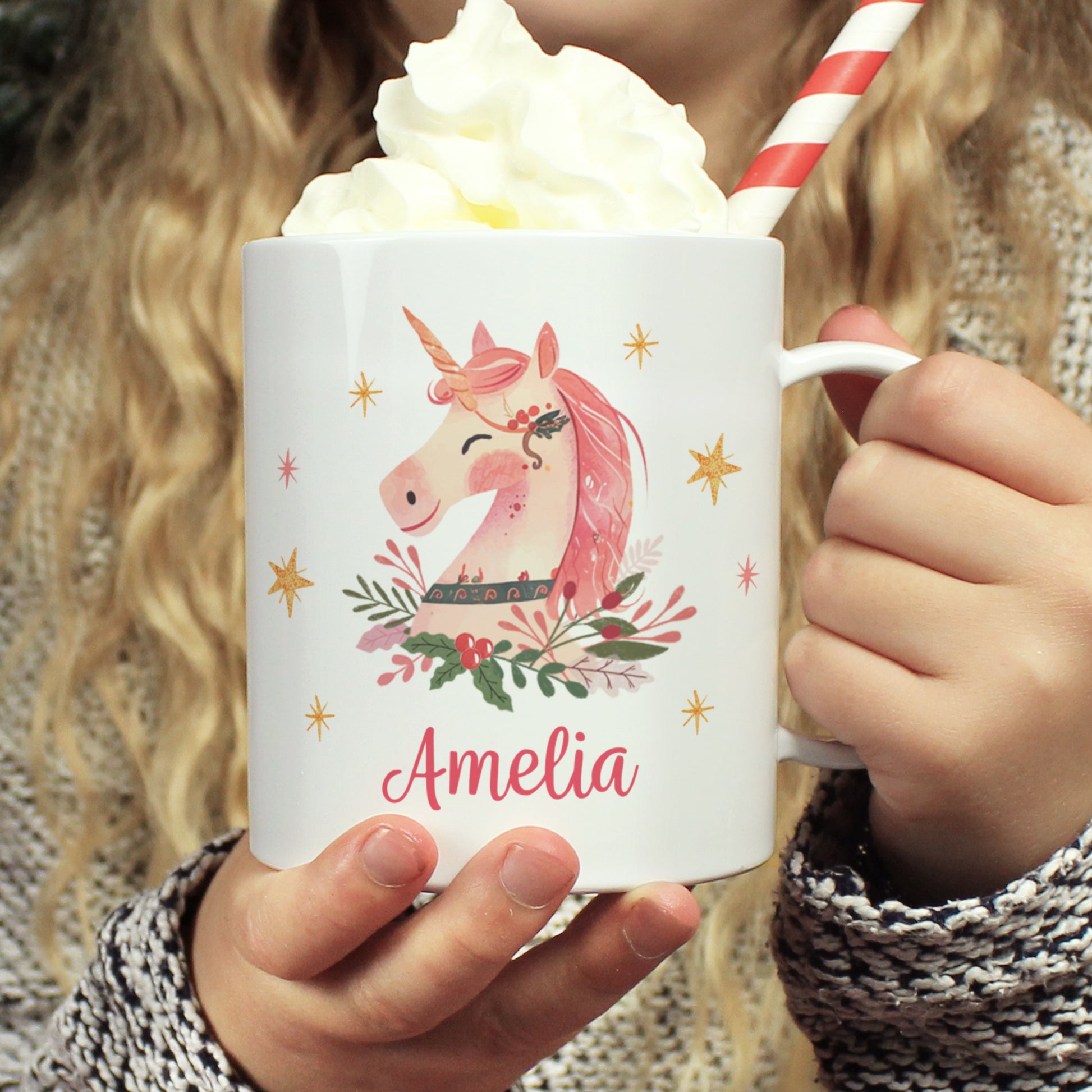Personalised Unicorn Christmas Plastic Mug – Children's Christmas Gift