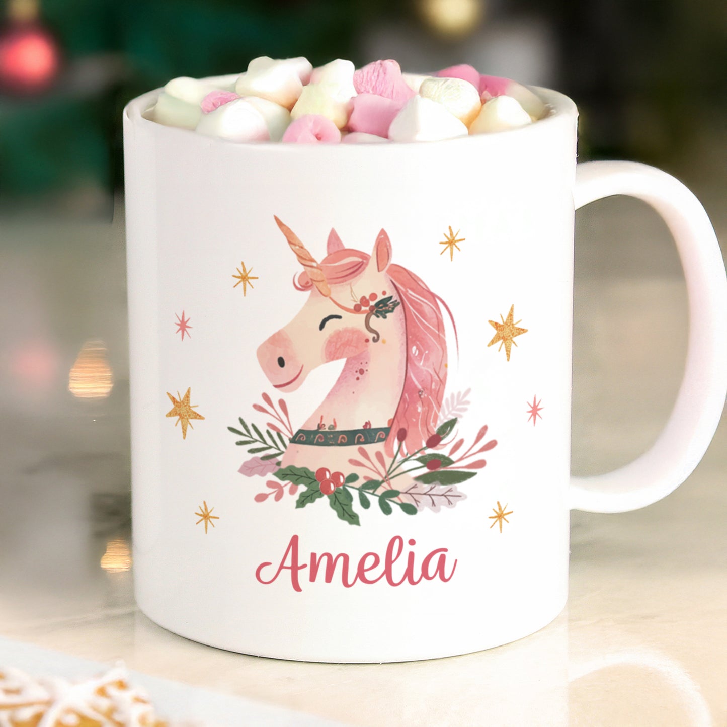 Personalised Unicorn Christmas Plastic Mug – Children's Christmas Gift - image 3