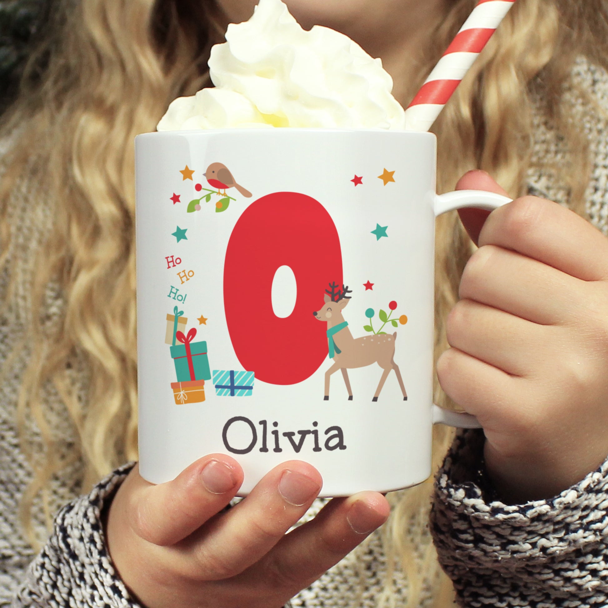 Personalised Initial Reindeer Christmas Plastic Mug – Children's Christmas Stocking Filler