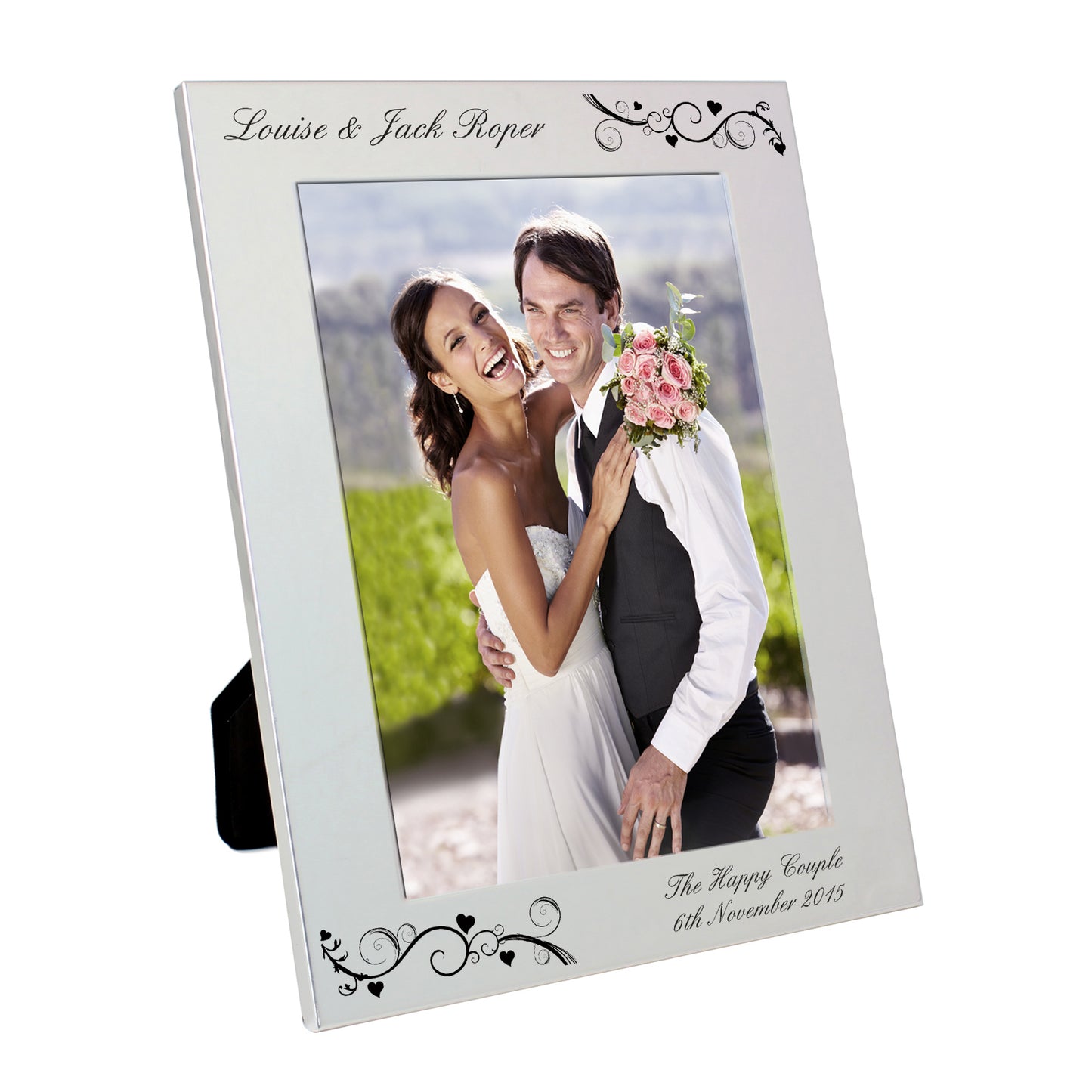 Personalised Silver 5x7 Black Swirl Photo Frame from Heartfelt Gifts