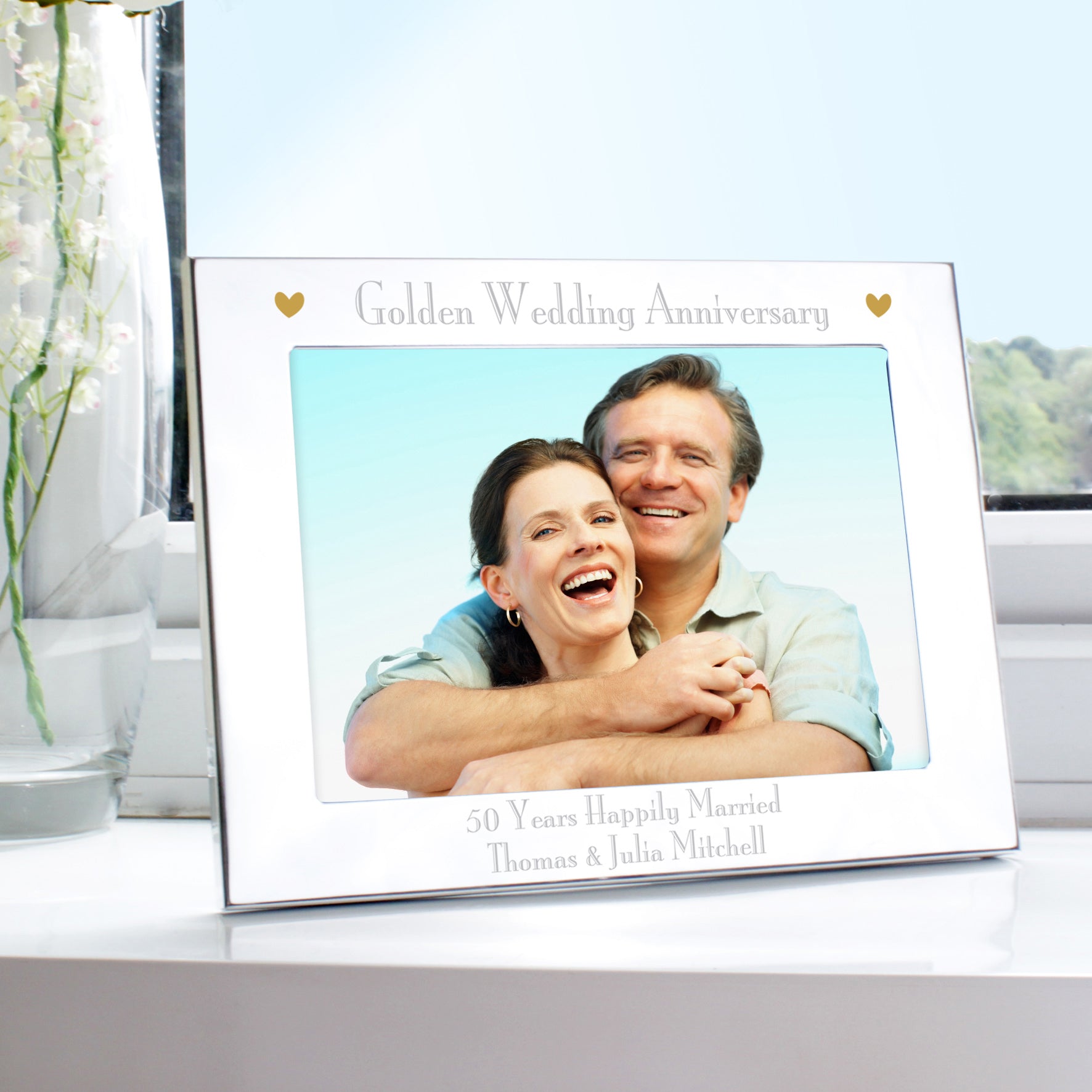Personalised Silver 5x7 Golden Anniversary Landscape Photo Frame from Heartfelt Gifts