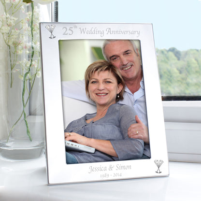 Personalised Silver 5x7 25th Wedding Anniversary Photo Frame from Heartfelt Gifts