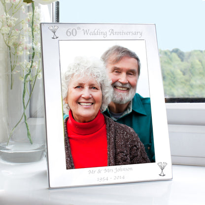 Personalised Silver 5x7 60th Wedding Anniversary Photo Frame from Heartfelt Gifts