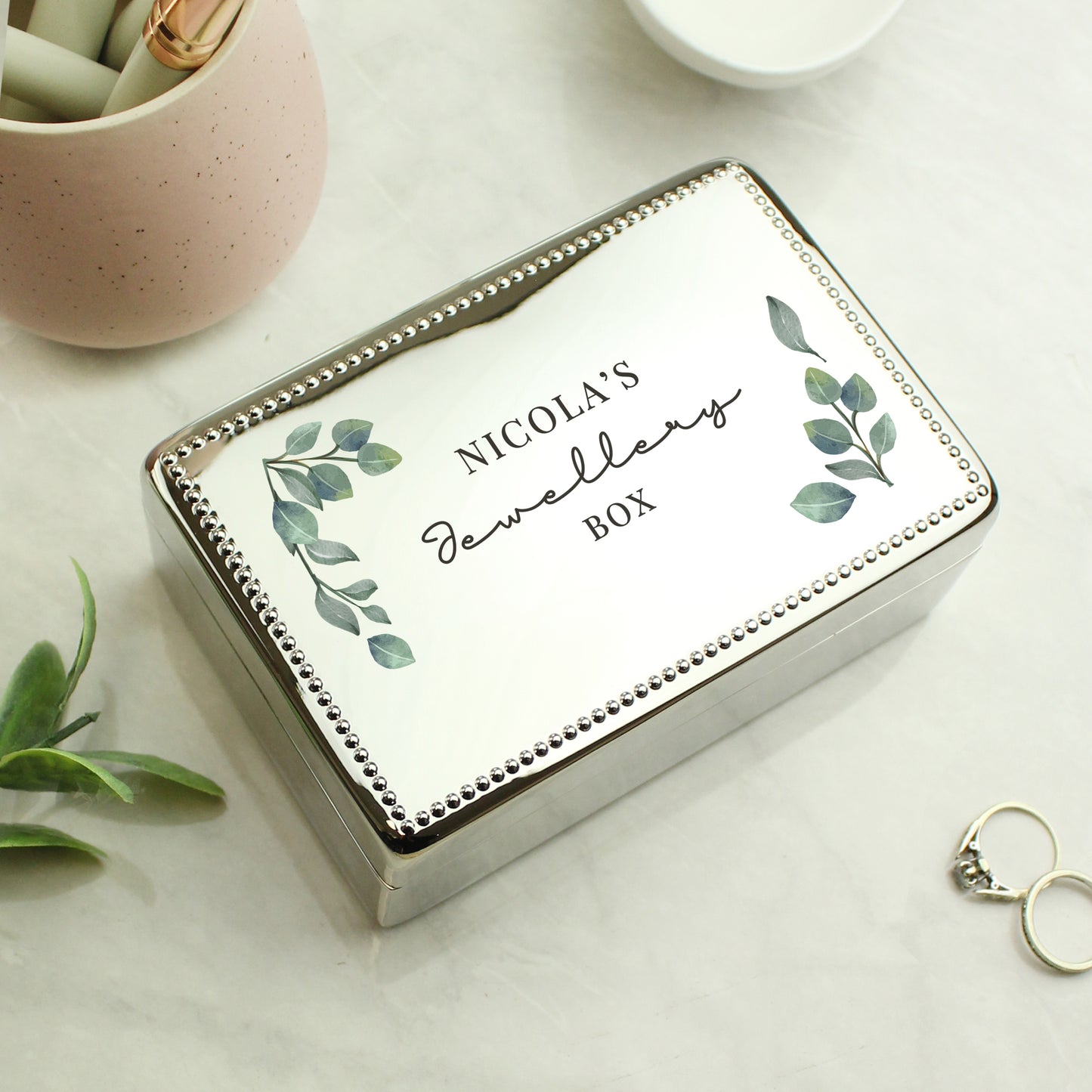 Personalised Botanical Rectangular Jewellery Box from Heartfelt Gifts