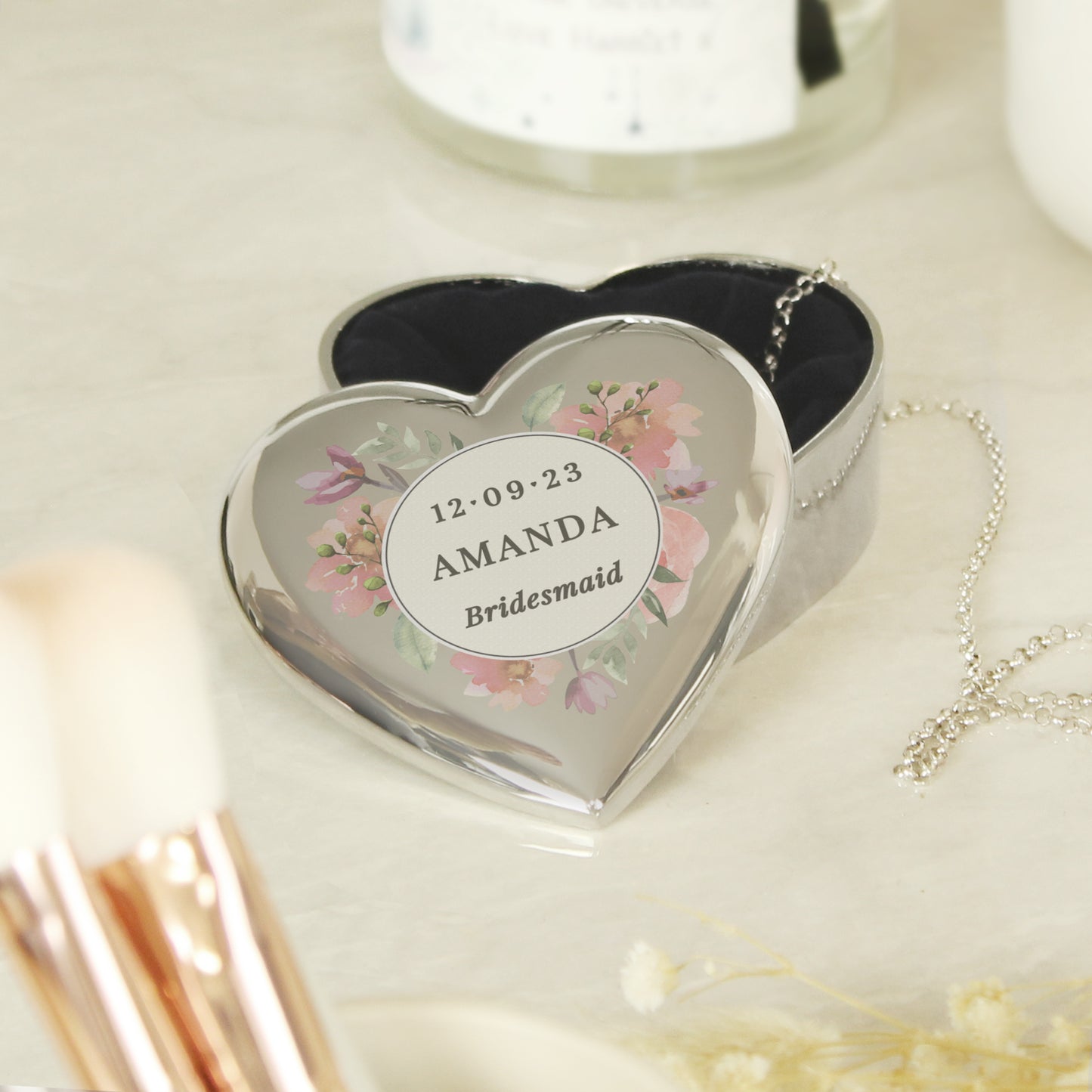 Personalised Floral Watercolour Heart Trinket Box from Heartfelt Gifts