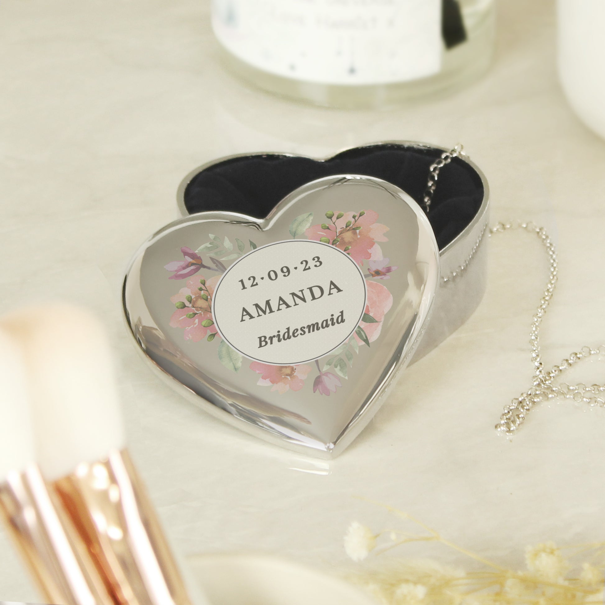 Personalised Floral Watercolour Heart Trinket Box from Heartfelt Gifts