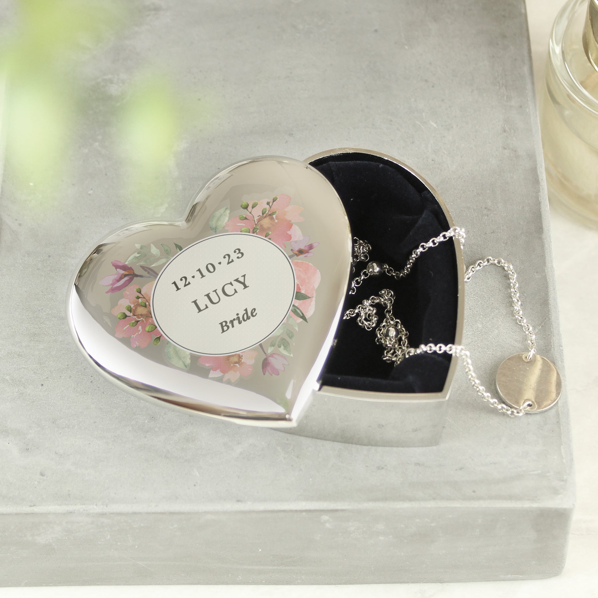 Personalised Floral Watercolour Heart Trinket Box - image 2