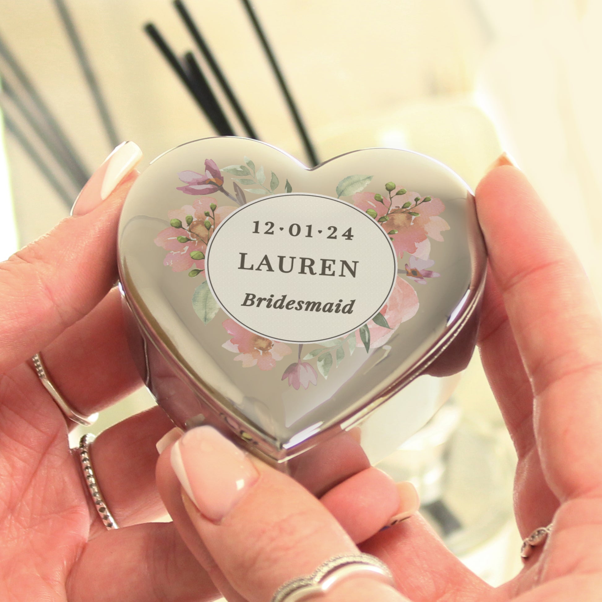 Personalised Floral Watercolour Heart Trinket Box - image 3