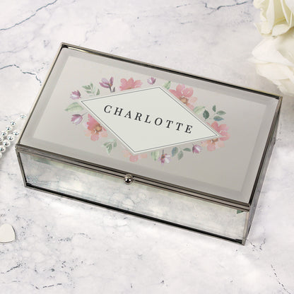 Personalised Floral Watercolour Mirrored Jewellery Box from Heartfelt Gifts