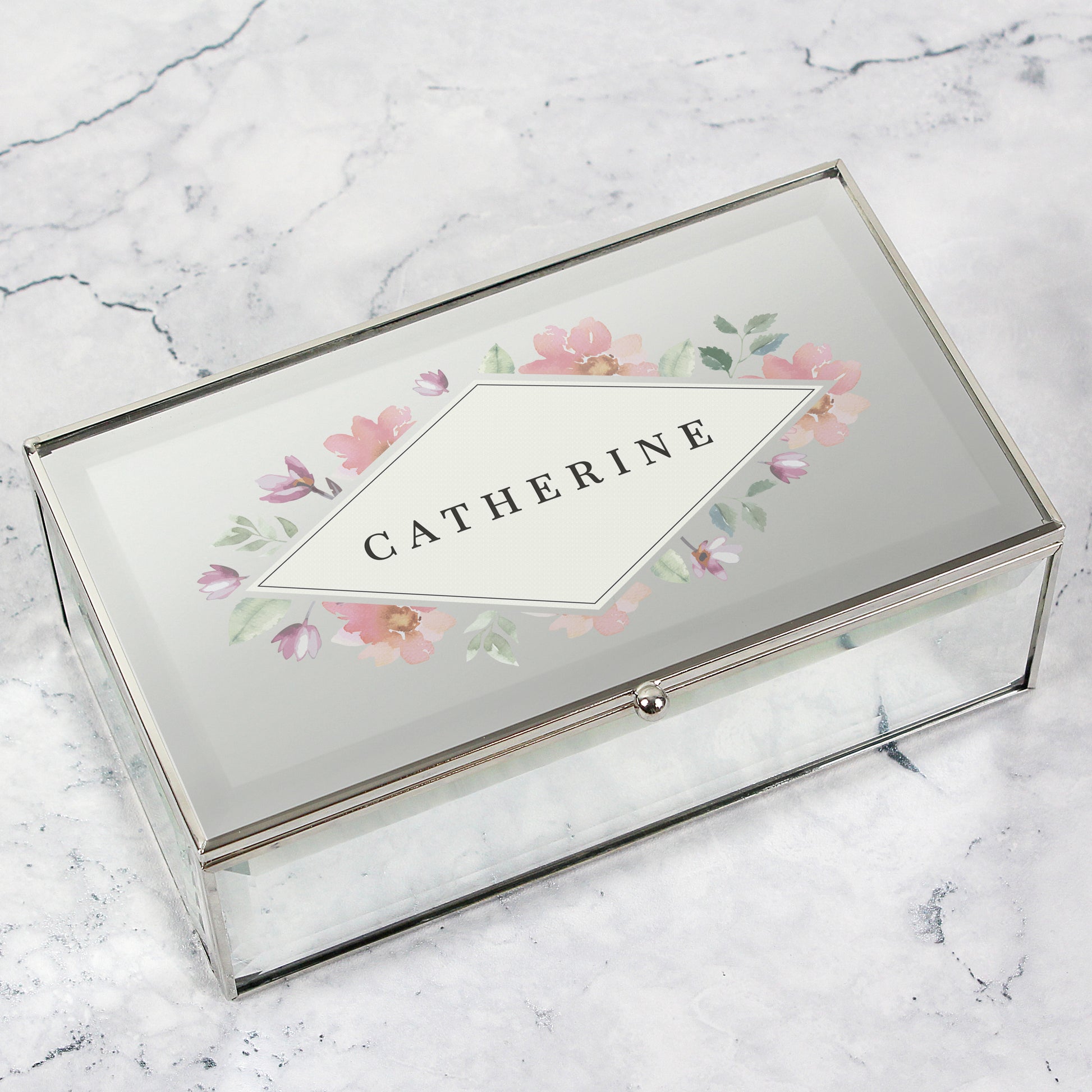 Personalised Floral Mirrored Jewellery Box - image 3