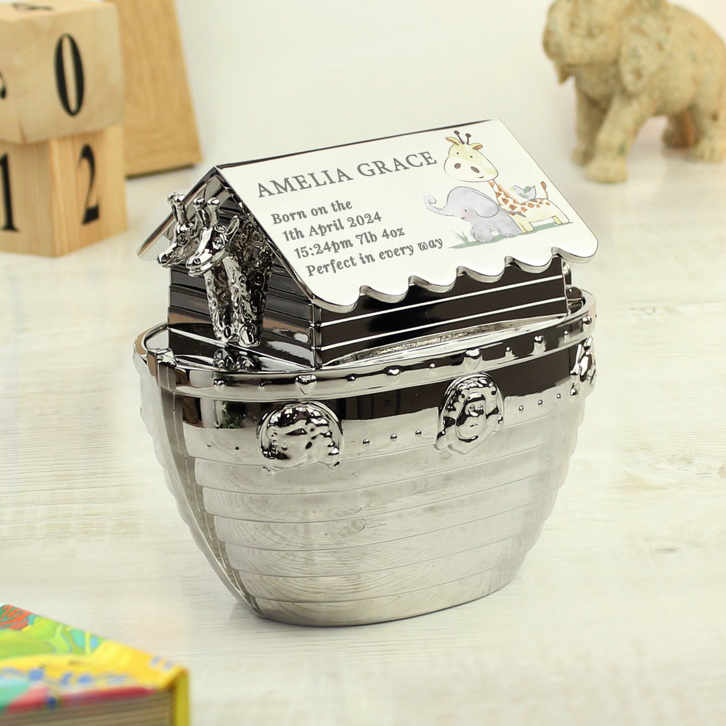 Personalised Hessian Friends Noahs Ark Money Box - image 2