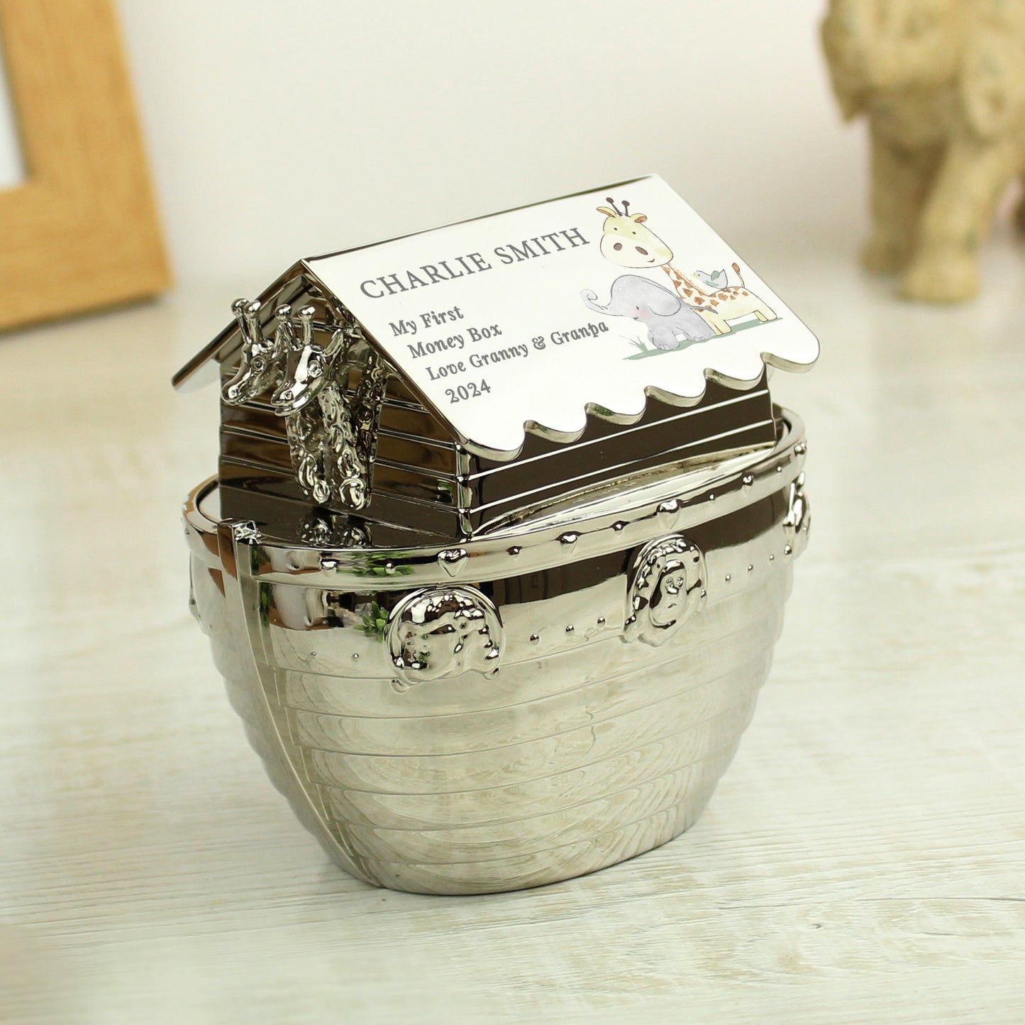 Personalised Hessian Friends Noahs Ark Money Box - image 3