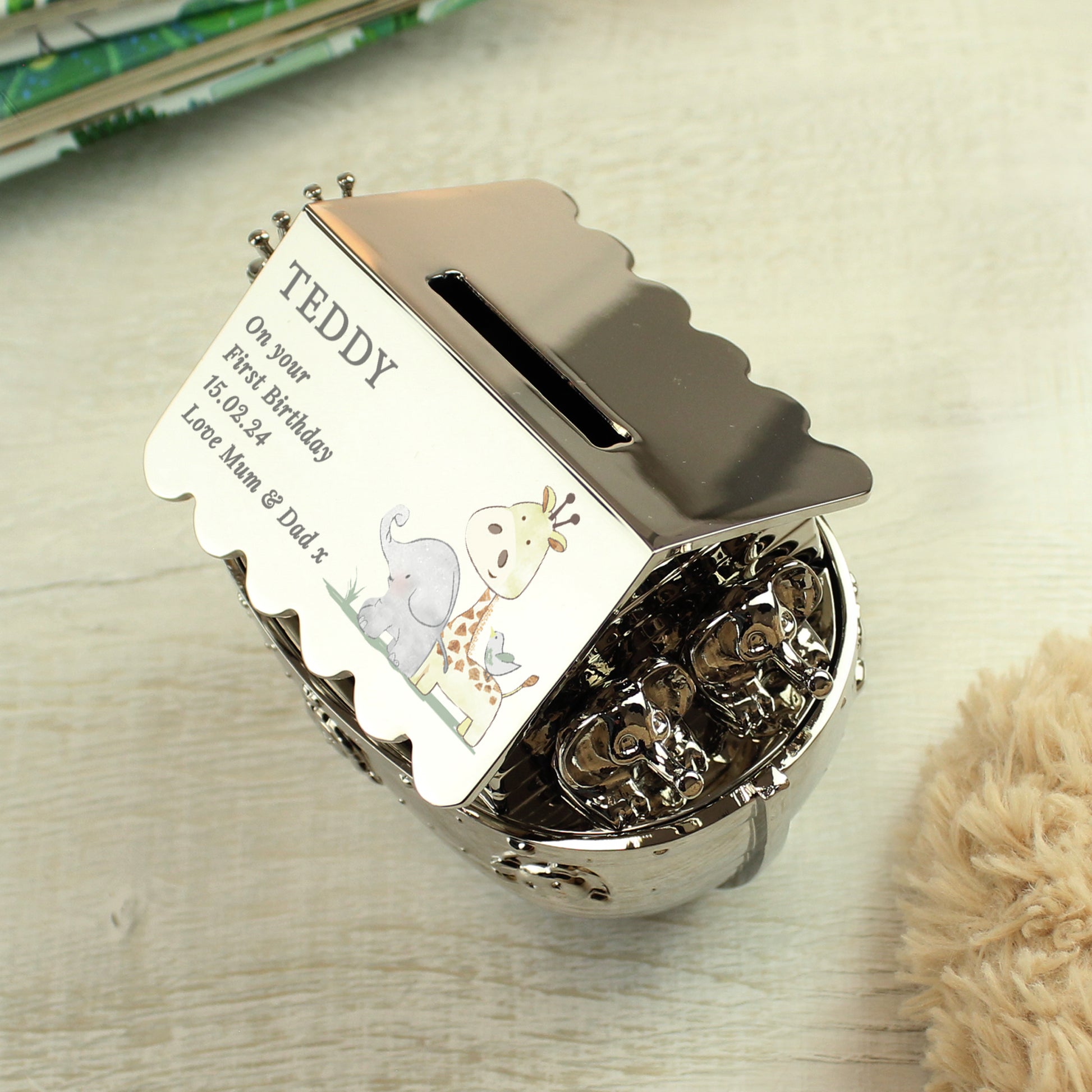 Personalised Hessian Friends Noahs Ark Money Box - image 4