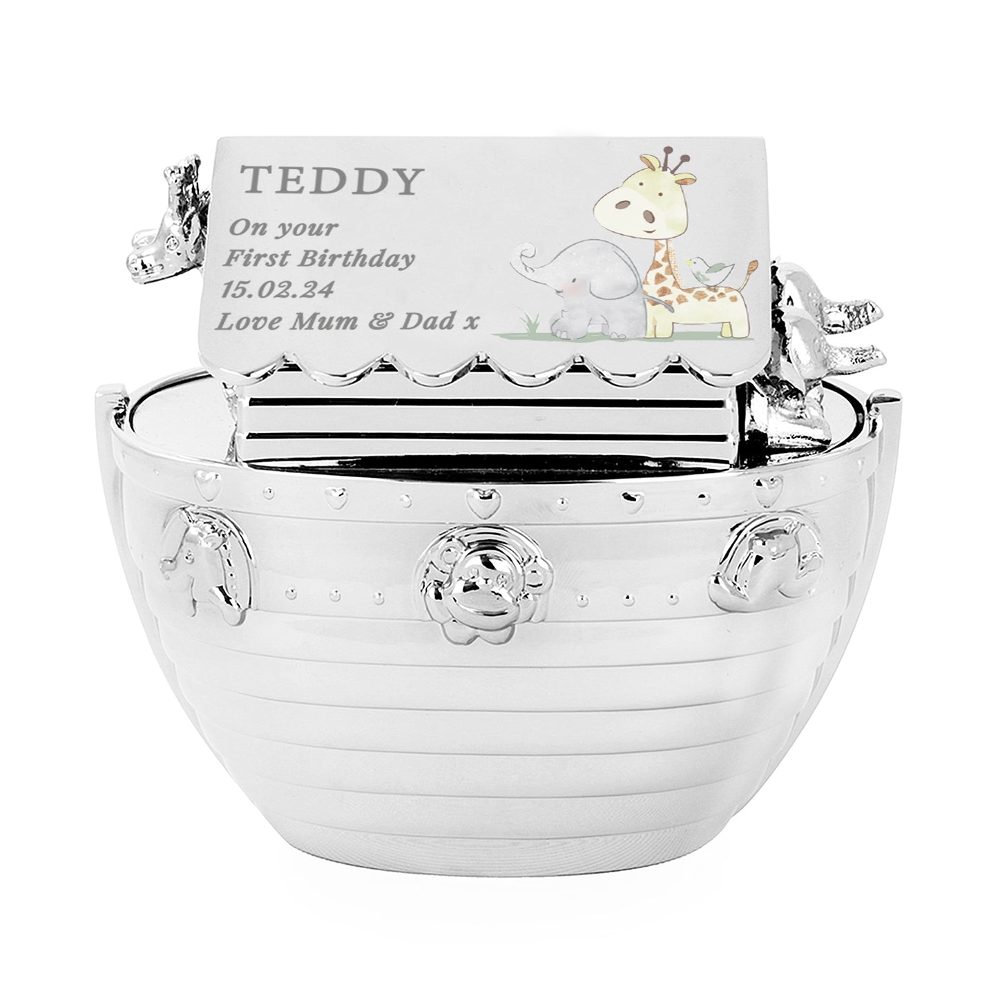 Personalised Hessian Friends Noahs Ark Money Box - image 5