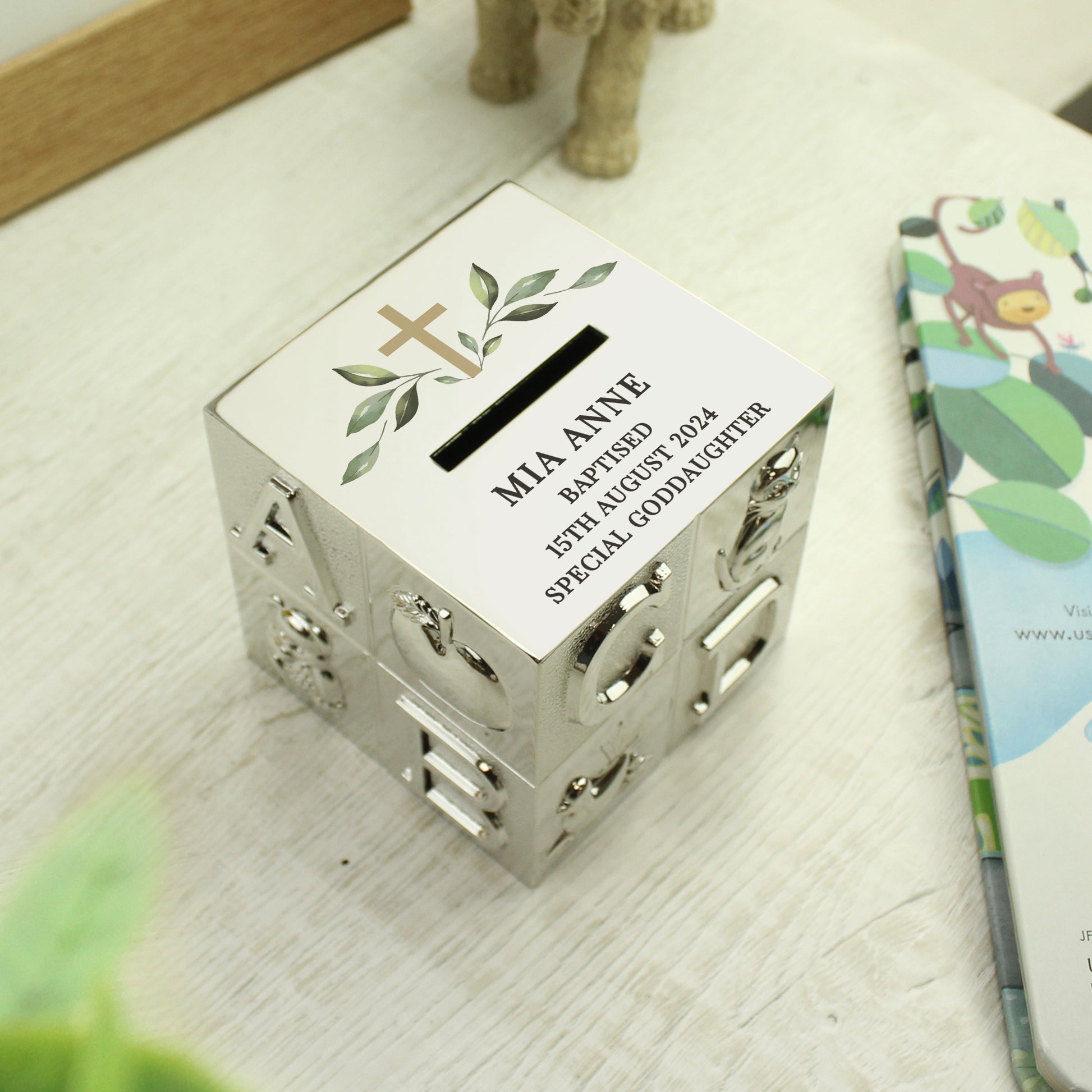 Personalised Religious Cross ABC Money Box - image 3