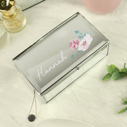 Personalised Script Floral Mirrored Jewellery Box from Heartfelt Gifts