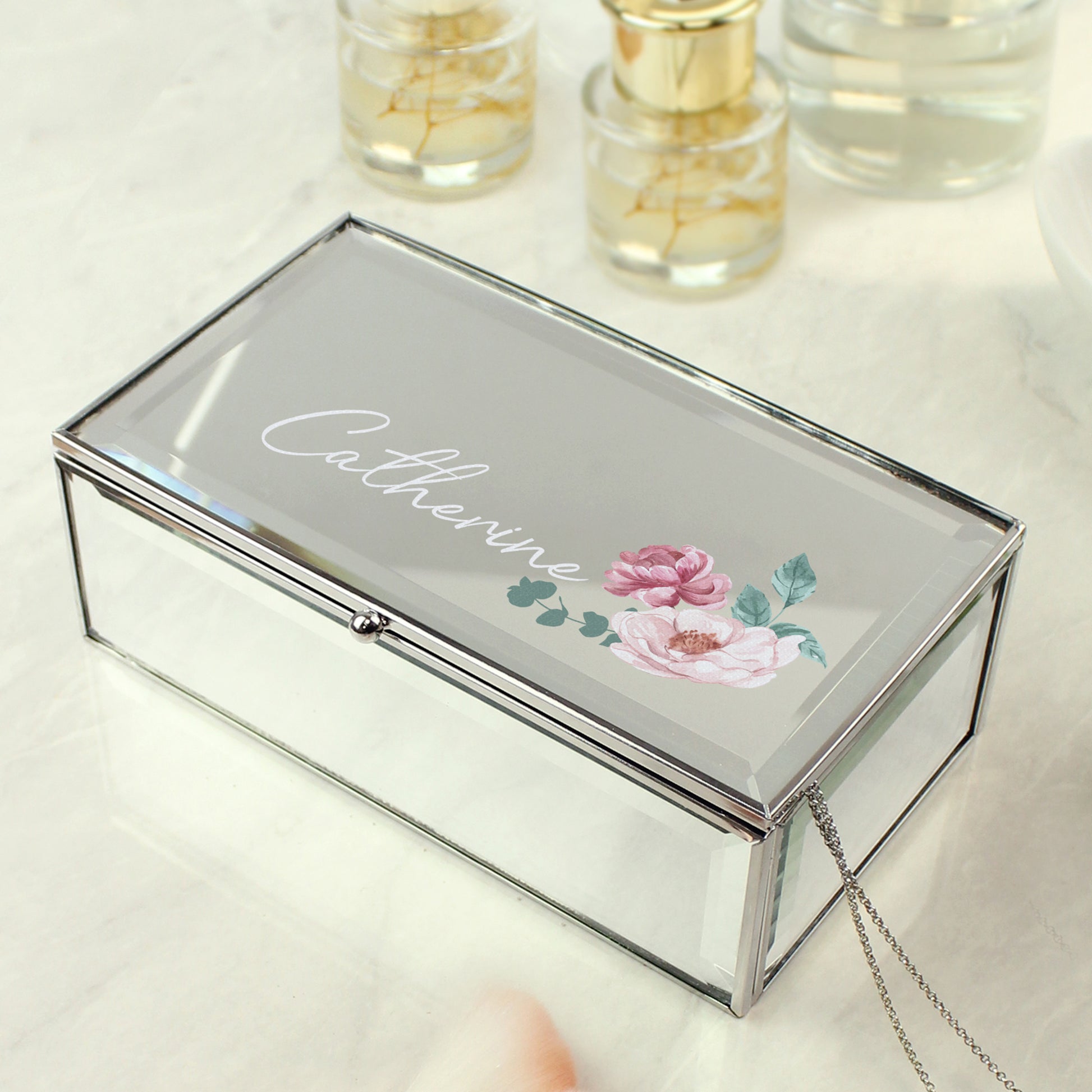 Personalised Floral Mirrored Jewellery Box - Message - image 3