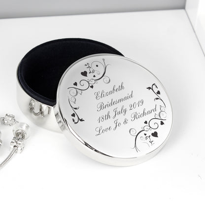 Personalised Black Swirl Round Trinket Box from Heartfelt Gifts