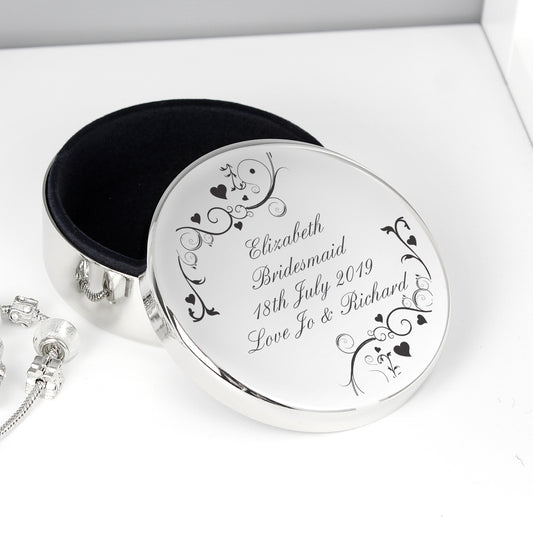 Personalised Black Swirl Round Trinket Box from Heartfelt Gifts
