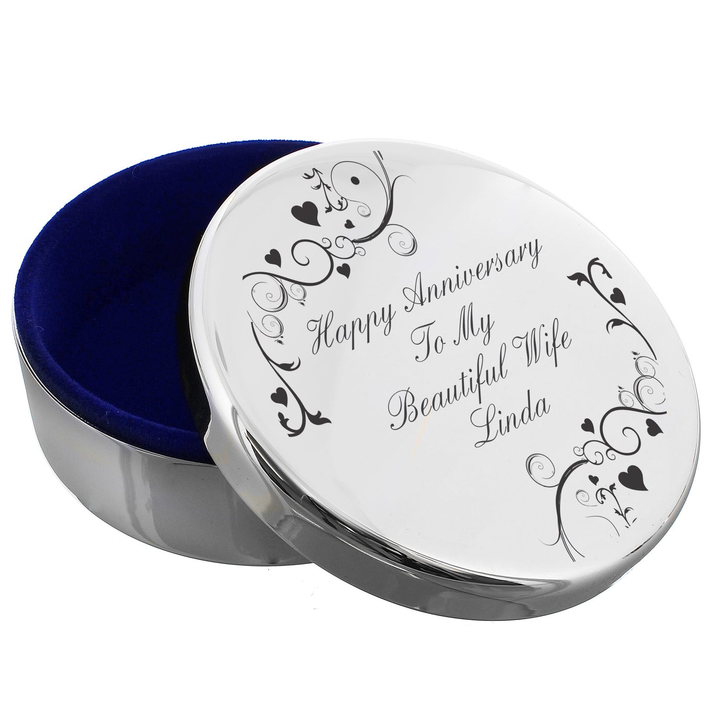 Personalised Black Swirl Round Trinket Box - image 2