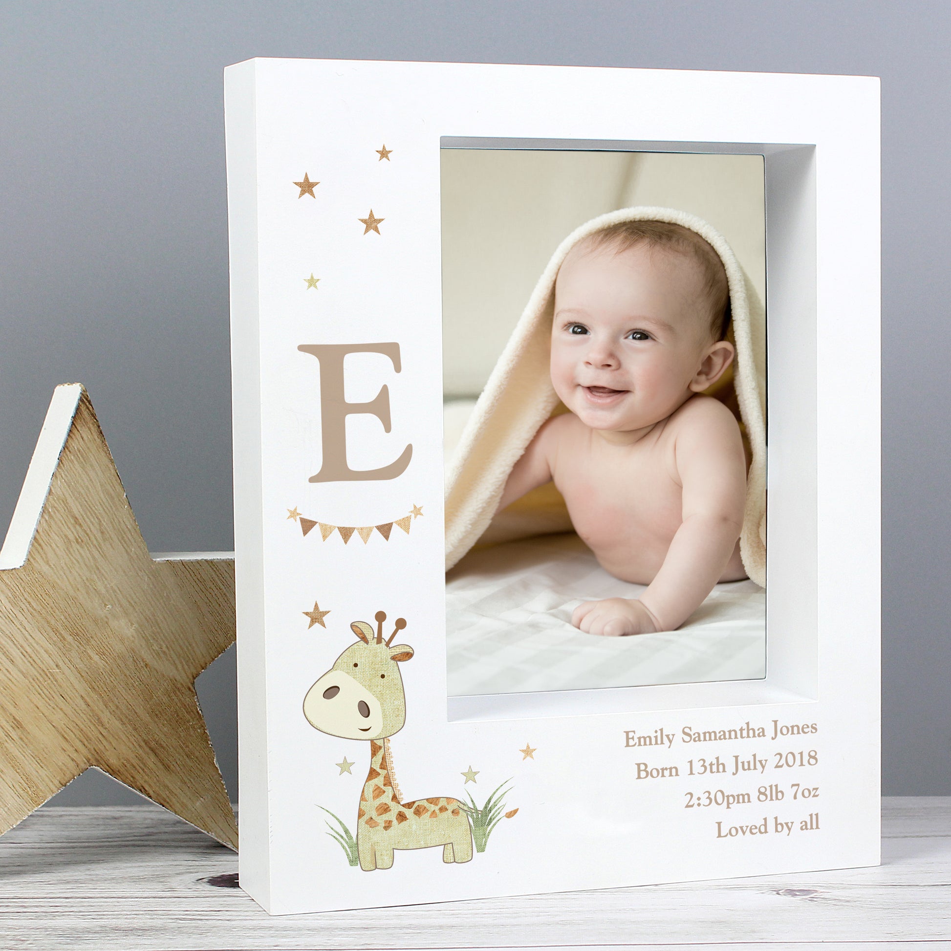 Personalised Hessian Giraffe 5x7 Box Photo Frame from Heartfelt Gifts