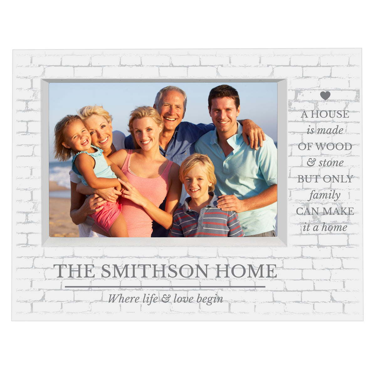 Family landscape box frame with the Smithson Home example wording on a plain background