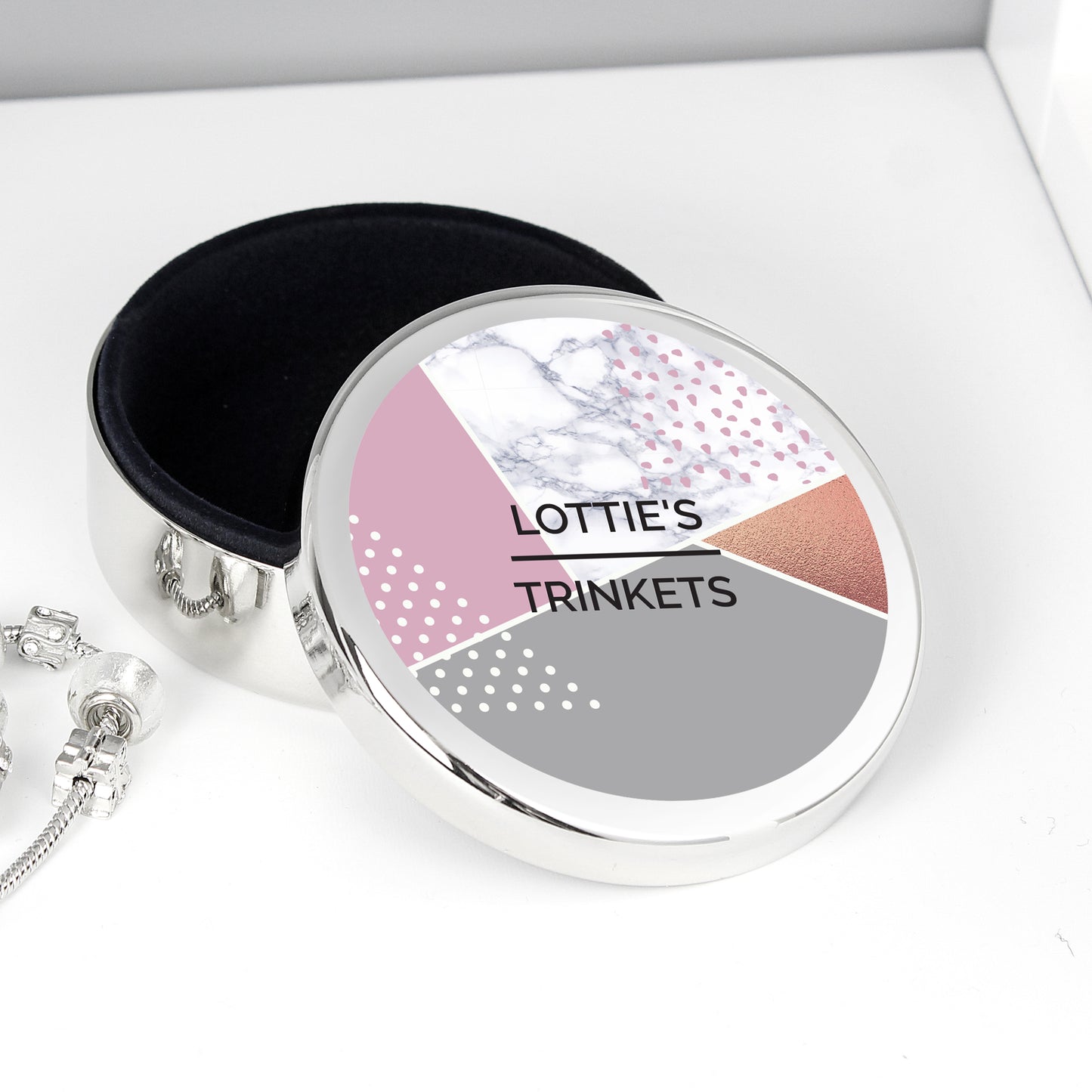 Personalised Geometric Round Trinket Box from Heartfelt Gifts